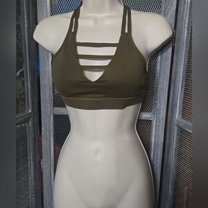 Zyia Active Women’s Grid Sports Bra in Olive Green, Size Small